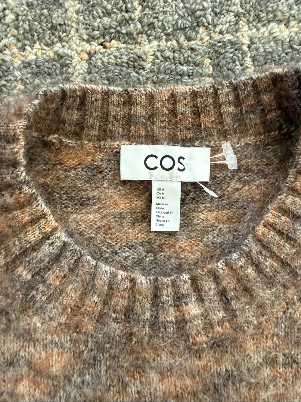 COS Brown Mohair Wool Blend Fuzzy Oversized Crewneck Sweater Medium